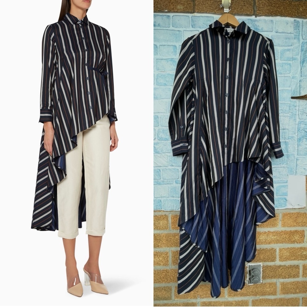 palmer//harding Navy & Copper Striped Architectural Shirt Dress size 2/4